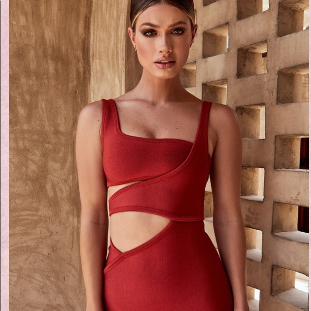 House of CB Michi rust bandage cut out mini dress